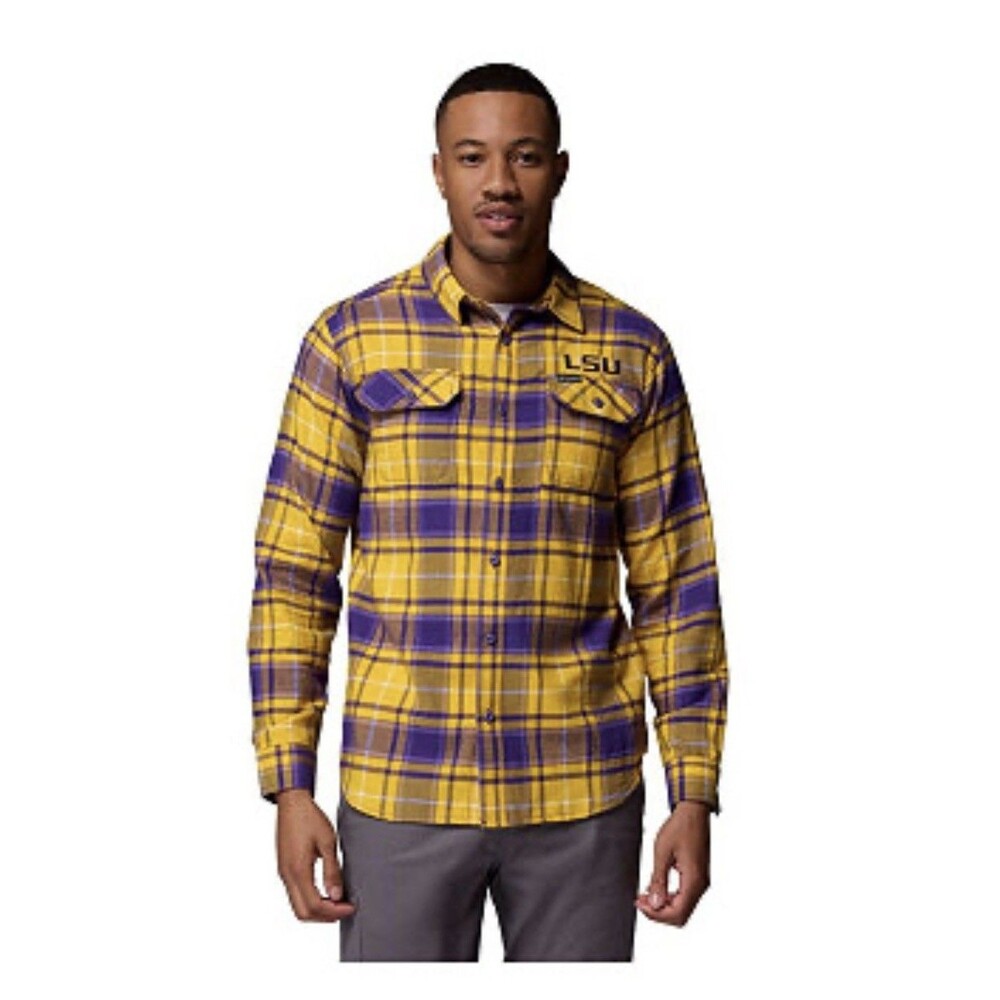 Columbia LSU Tigers Flannel Shirt Mens Size XL Purple Gold
